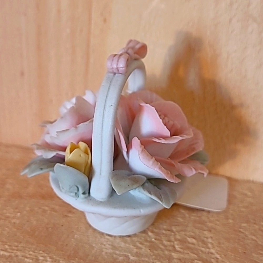 Vtg Campodimonte Porcelain Miniature Flower Basket